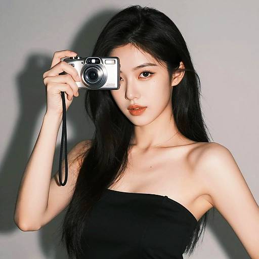 Confident Woman with Camera Flash