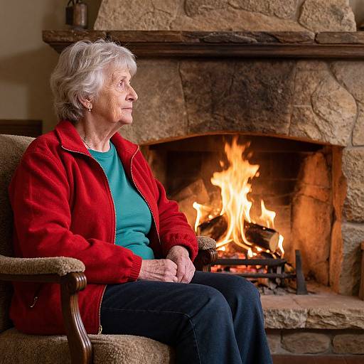 Elderly Woman by Fireplace