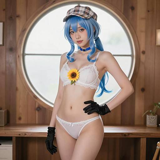 Confident Blue-Haired Woman in Plaid Hat