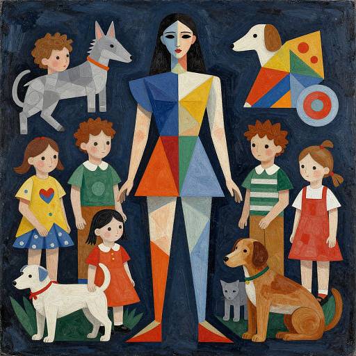 Surreal Dada Woman with Children and Dogs