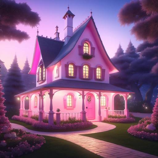 Whimsical Fairytale Cottage with Pink Glow
