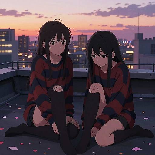 Emo Anime Girls Rooftop Sunset