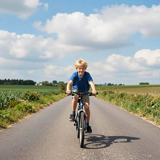 Blond Boy Cycling Through Rural Fields