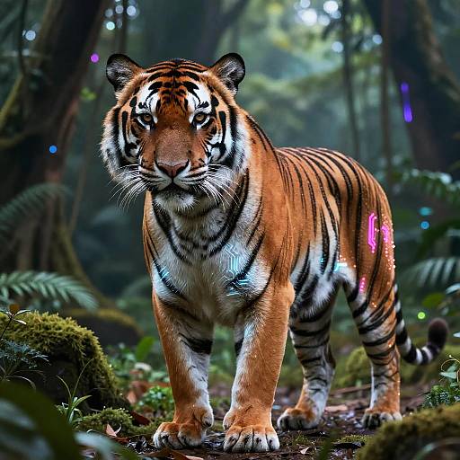 Majestic Cyberpunk Tiger in Digital Jungle