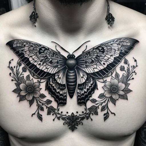 Black and Gray Butterfly Chest Tattoo