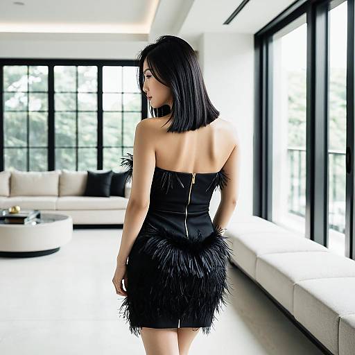 Elegant Feather-Trim Cocktail Dress