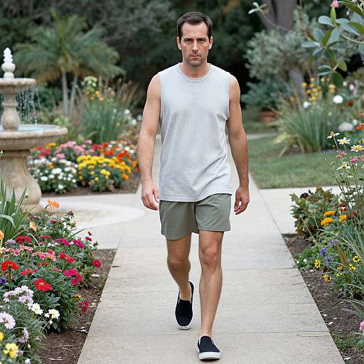 Man Relaxing in Vibrant Garden