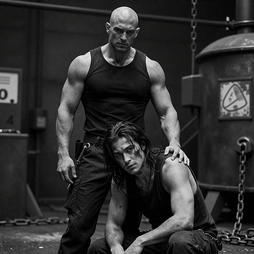 Intense Bond in Industrial Black-and-White