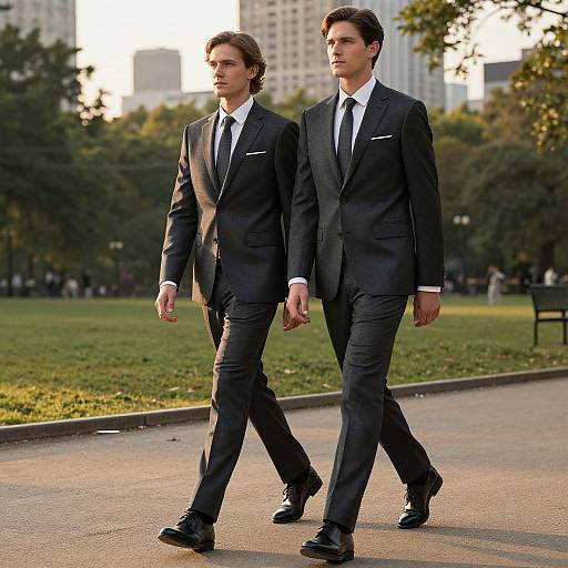 Couple in Matching Dark Gray Suits