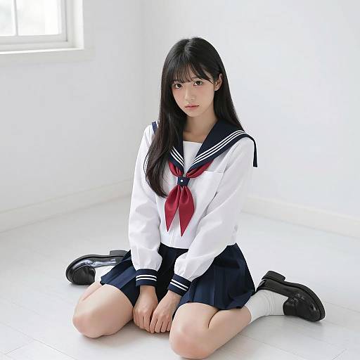 Serene Asian Student in Sailor Uniform
