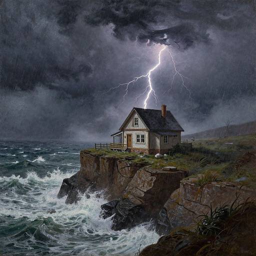 Moody Cliffside Storm Oil Painting