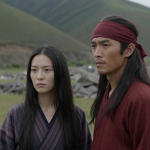 East Asian Couple in Mountainous Landscape