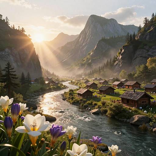 Epic Spring Sunrise Over Mountain Village