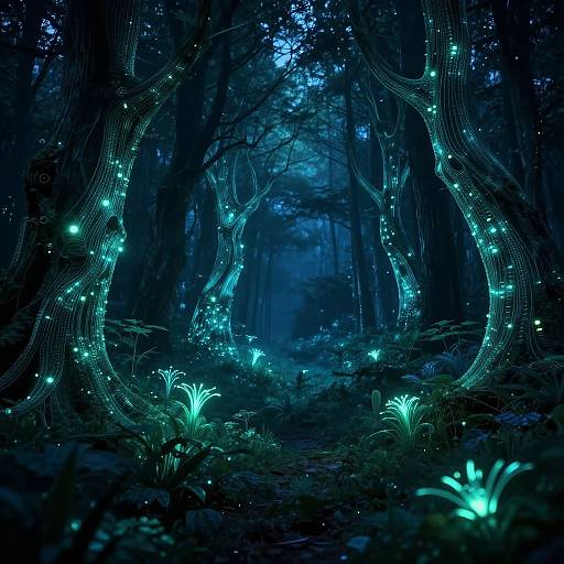 Dreamlike Bioluminescent Algorithmic Forest