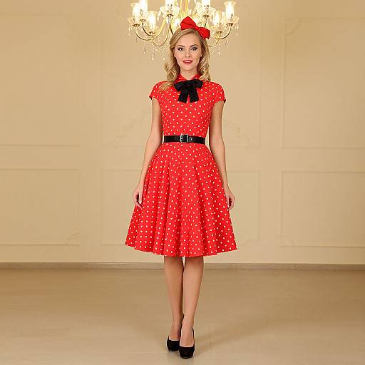 Blonde Woman in Red Polka Dot Dress