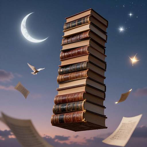 Floating Ancient Books in Twilight