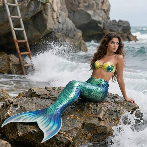 Seaside Mermaid on Rocky Shore