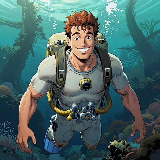 Underwater Explorer Comic Portrait