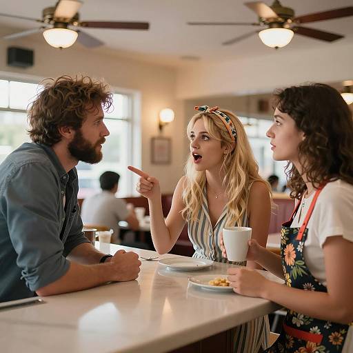 Diner Scene with Three Engaging Characters