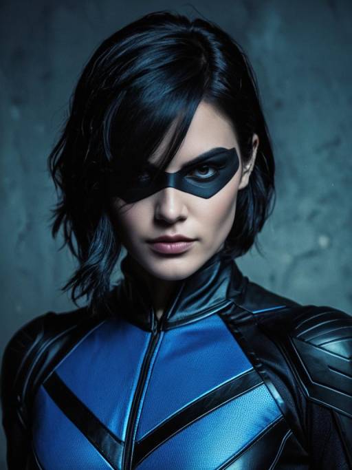 Woman in Nightwing Costume Close-Up