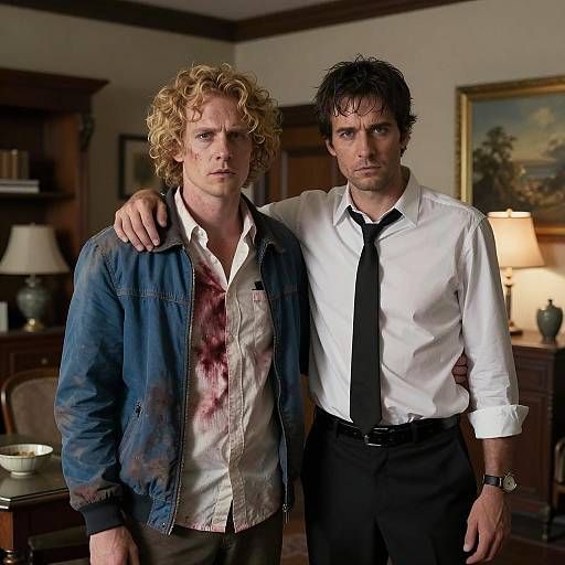 Intense Portrait of Two Men in Darkness