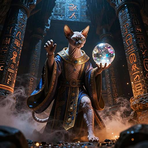 Mystic Sphynx Cat with Crystal Orb