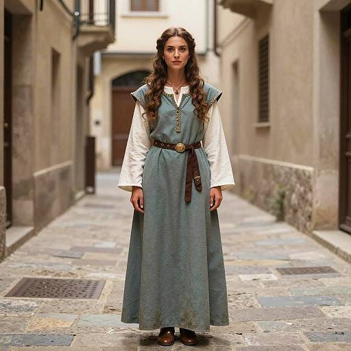 Medieval Woman in Narrow Alley