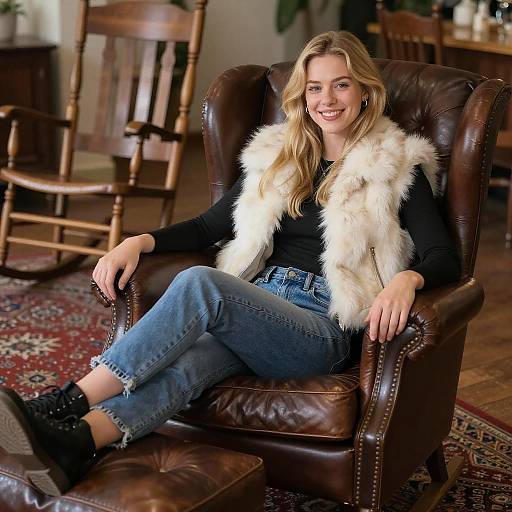 Smiling Woman in Cozy Winter Outfit