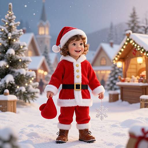 Joyful Child in Festive Christmas Village