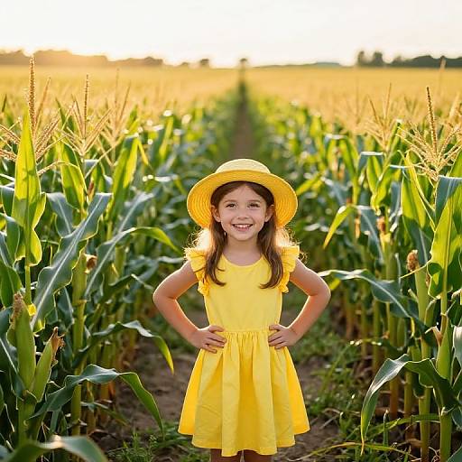 Joyful Girl in Golden Cornfield