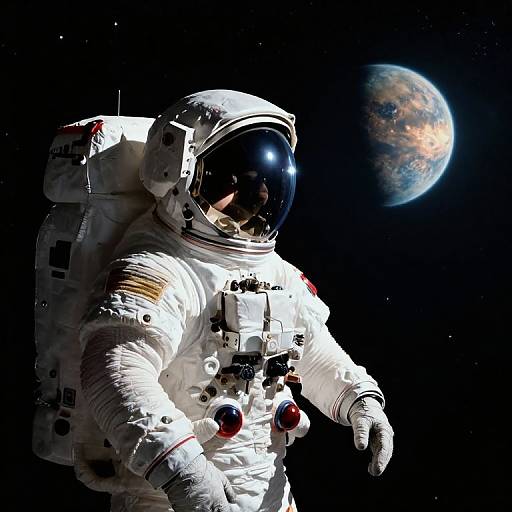 Isolated Astronaut Floating Near Planet