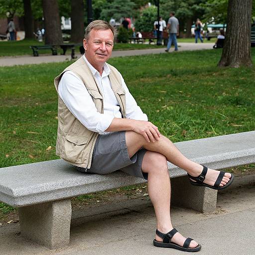 Middle-Aged Man Sitting in Park