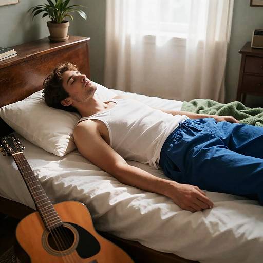 Man Resting on Bed in Vintage Room
