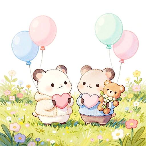 Pastel Baby Possums in Meadow