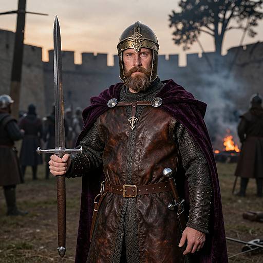 Noble Bearded Warrior in Medieval Battle