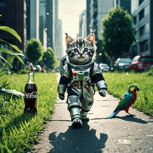 Cosmic Astronaut Kitten in Cyberpunk Style