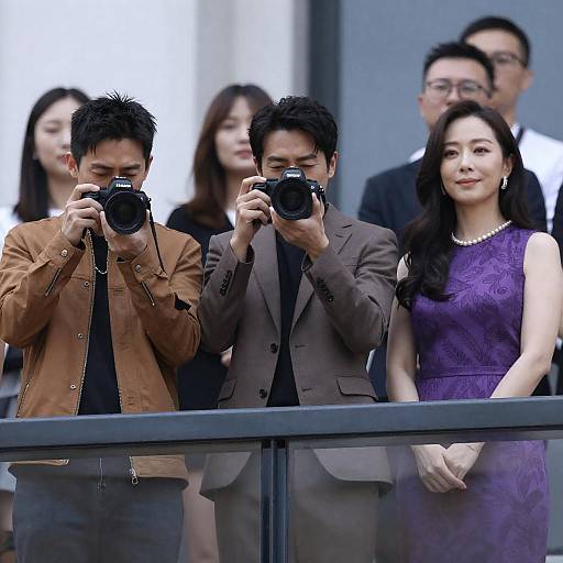 Photographers and Woman on Balcony