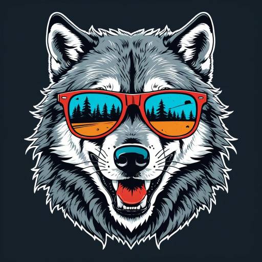 Grey Wolf Wearing Sunglasses Illustration Grey Wolf Wearing Sunglasses Illustration
