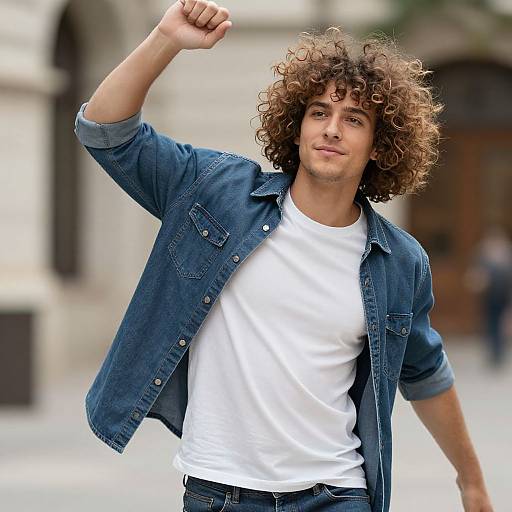 Curly-Haired European Man Outdoors