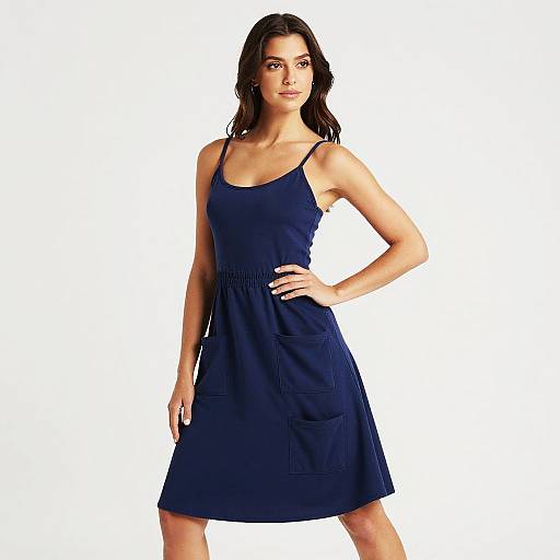 Woman in Blue Dress with Dance Bag