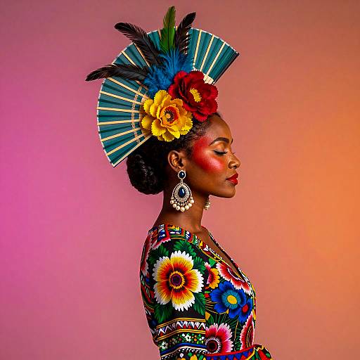 Vibrant Floral Woman Portrait in Profile