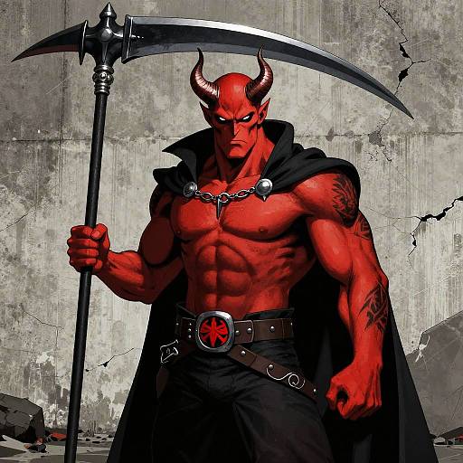 Muscular Red Demon with Scythe