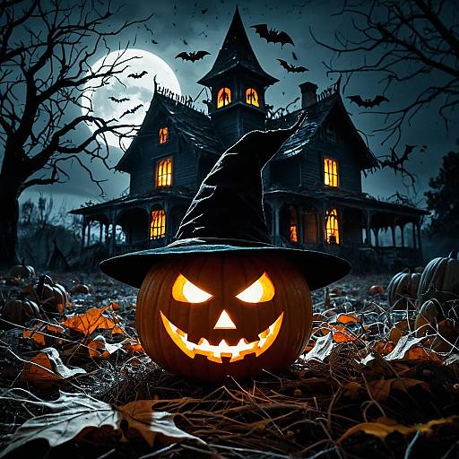 Halloween Jack-o'-Lantern and Haunted House