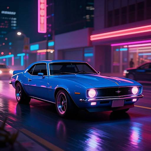 80s Blue Camaro Neon Night Cruise
