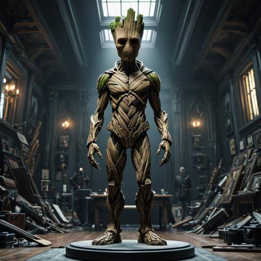 Hyperrealistic Groot Sculpture in Historical Setting