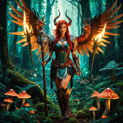 Fierce Female Warrior in Mystical Forest