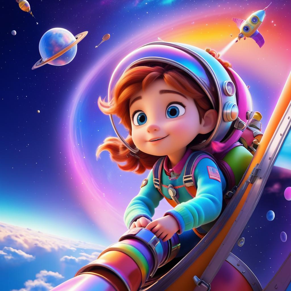 Whimsical Adventure: Girl in Rocket Launch