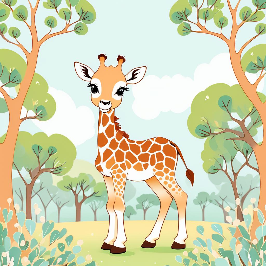 Charming Baby Giraffe in Playful Landscape