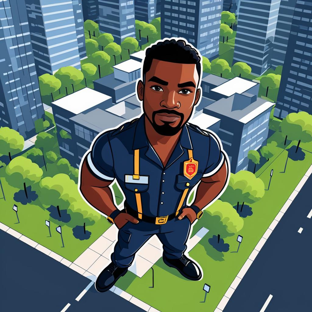 Cartoon Black Firefighter Vector Illustration