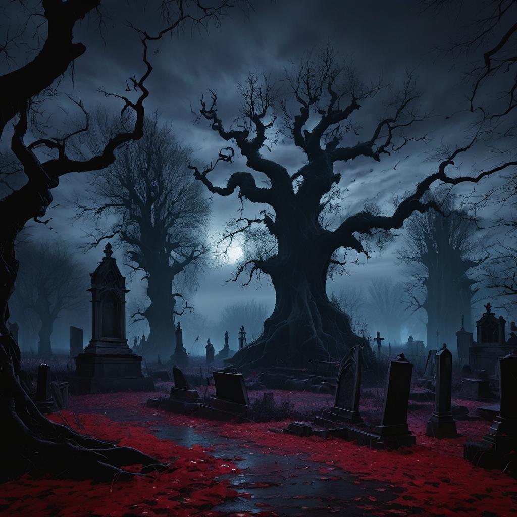 Eerie Dreamlike Graveyard at Night